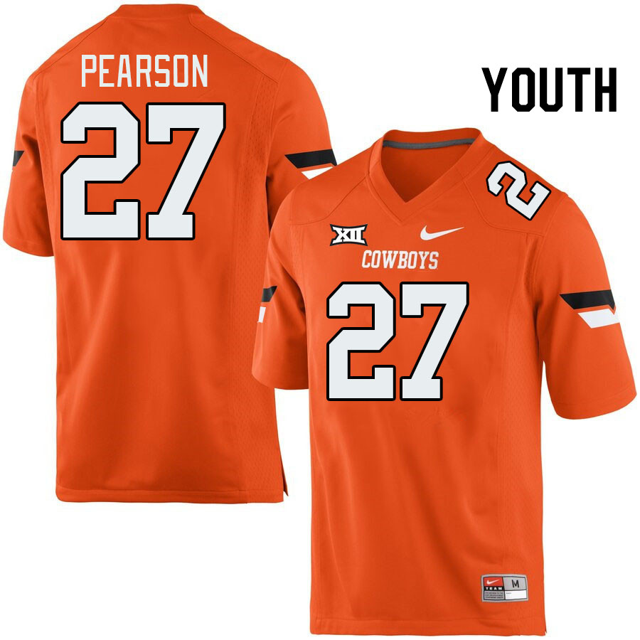 Youth #27 Kyler Pearson Oklahoma State Cowboys College Football Jerseys Stitched-Retro Orange